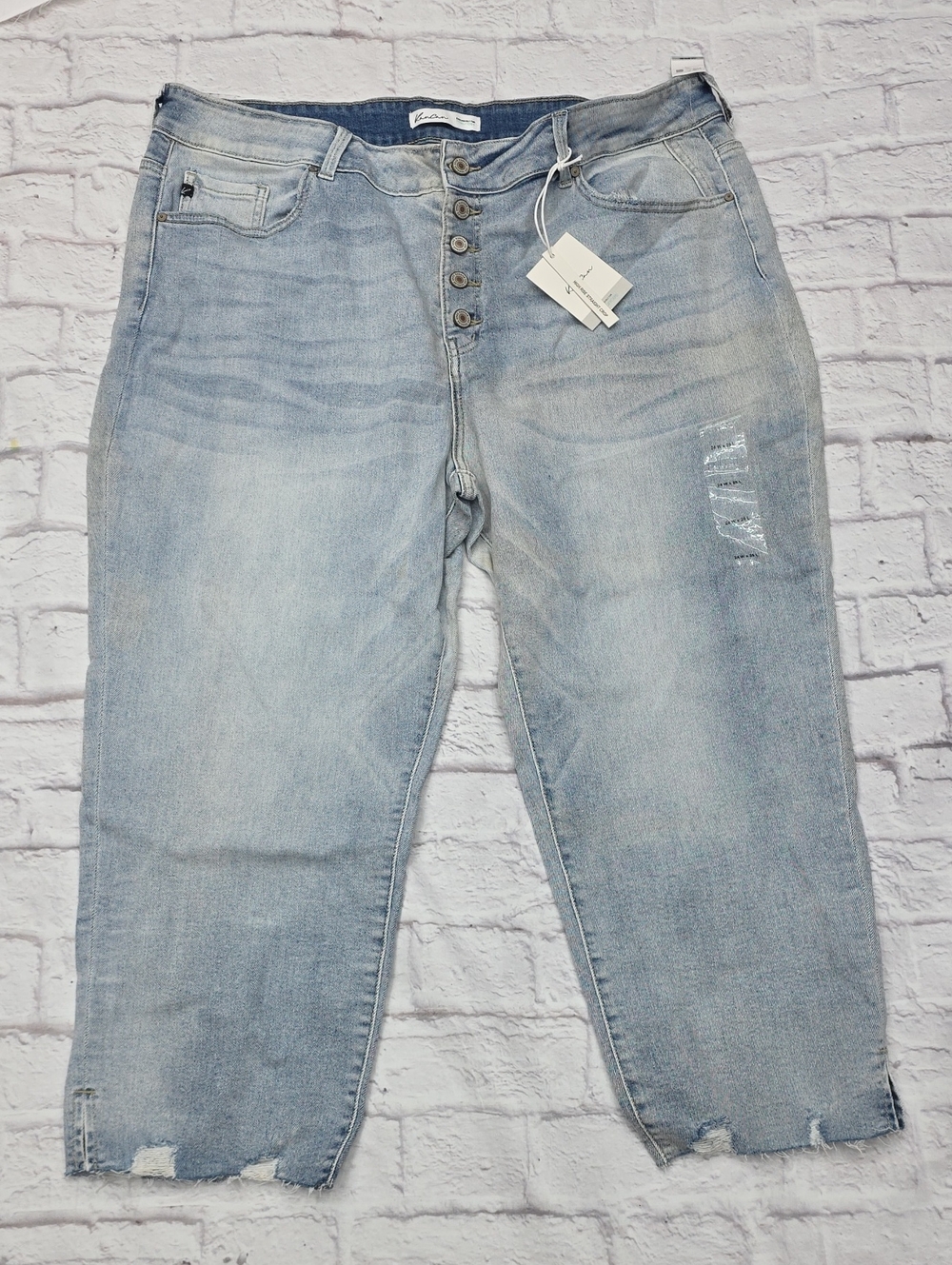 KanCan High Rise Jean Plus Size 24(44x25) Denim Light Wash Button Fly Cropped